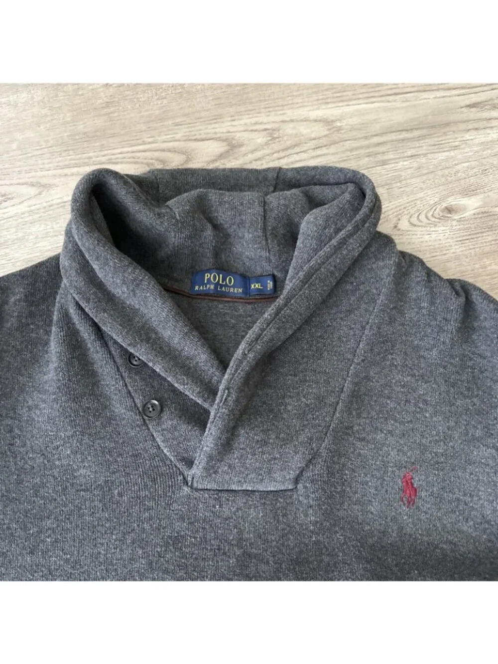 Polo Ralph Lauren Shawl Collar Pullover Mens XXL Gray Suede Elbow Patches Cotton